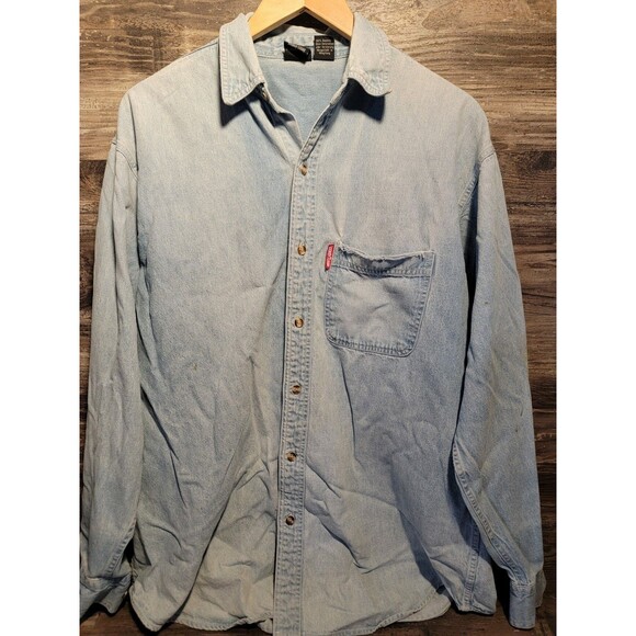 Looney Tunes Warner Bros Studio Store Embroidered Denim Long Sleeve Shirt Men M - Picture 1 of 9